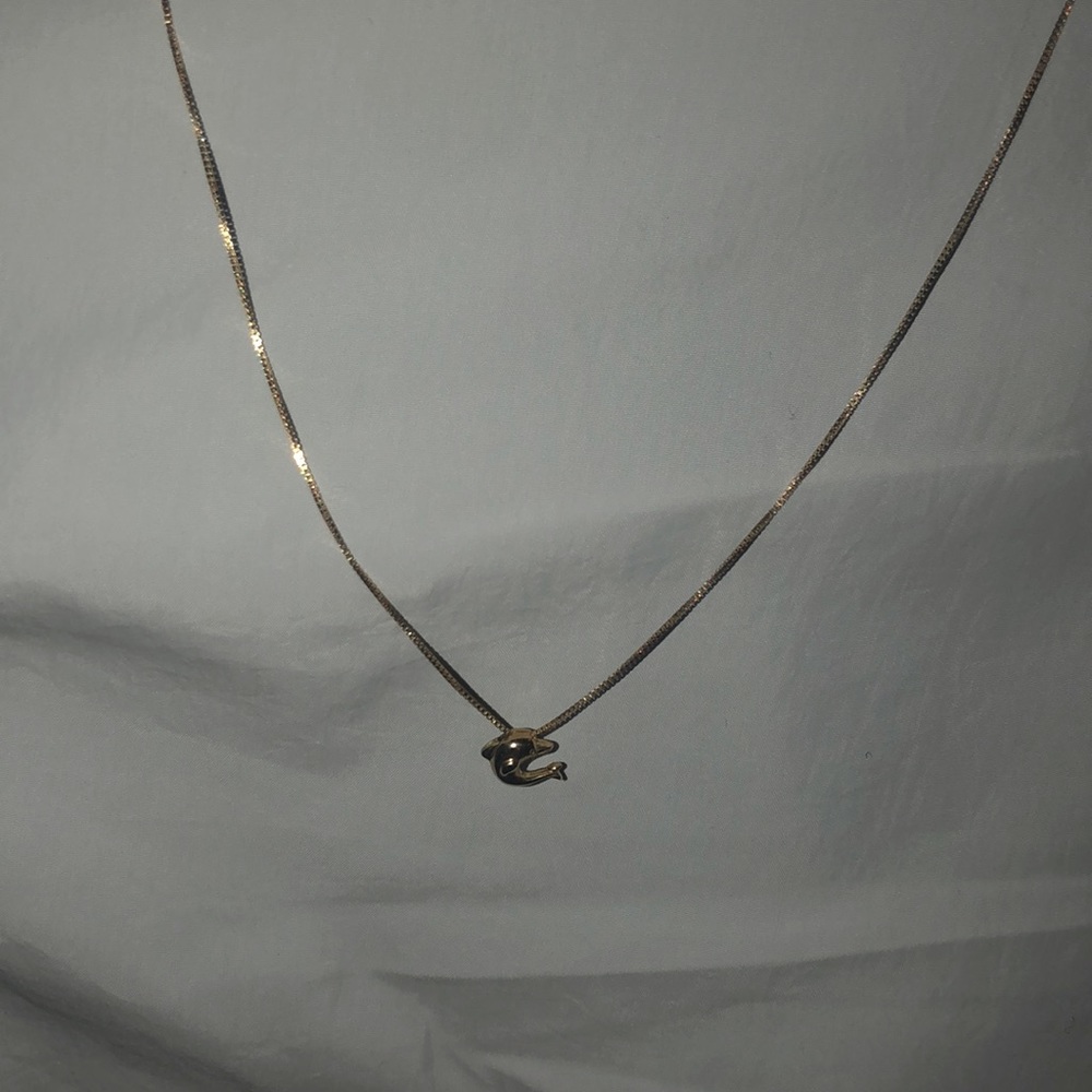 Necklace 18K box link with dolphin